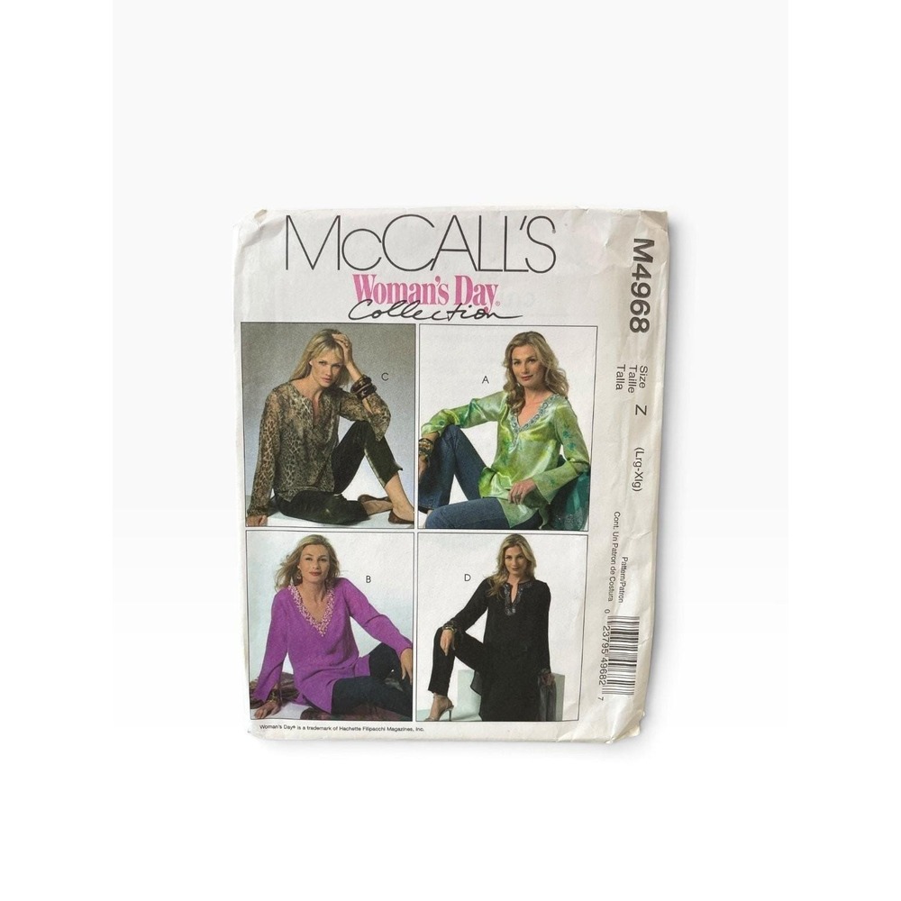 McCall's Sewing Pattern Misses Lrg-Xlg M4968 Tunic Blouse Slit Sleeve Uncut FF